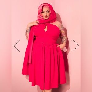 GOLDEN ERA SWING DRESS AND SCARF IN HOT PINK - VIXEN BY MICHELINE PITT